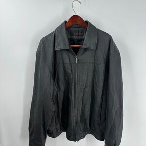 Phase Two Classic Motorcycle Biker Full Zip Leather Bomber Jacket Black Size XLT